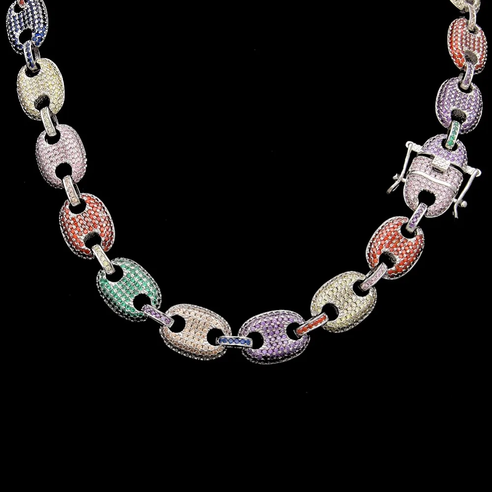 Miglior IL BLING RE 13mm Collane Per Gli Uomini/Donne Soffiato Marina Catena Grasso Link Choker Hiphop Iced Out Colorato Zircone Cubico Dei Monili