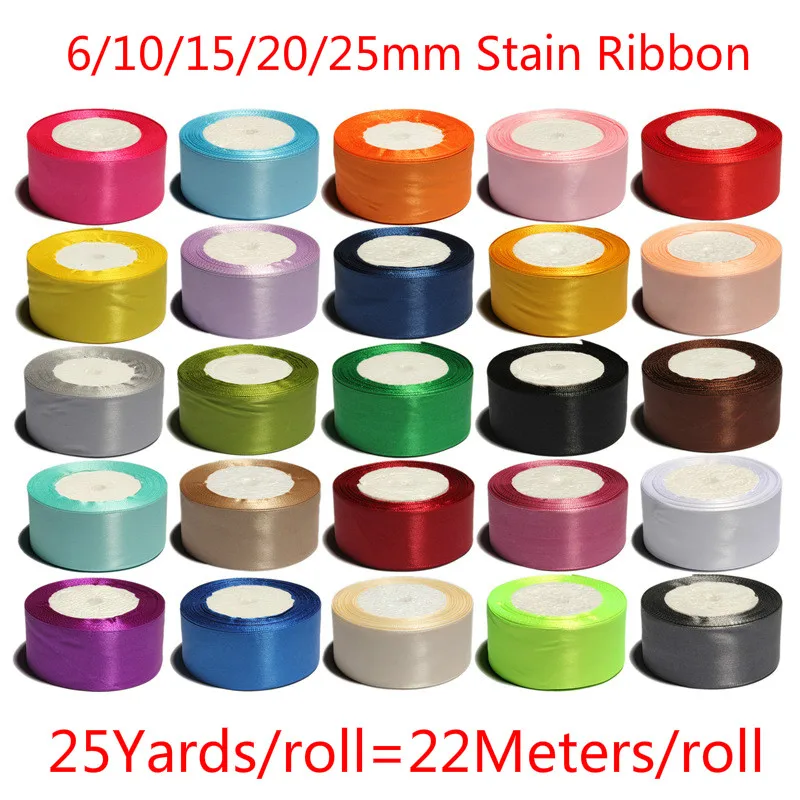 25 Yards/roll) 6/10/15/20/25mm Single Face Satin Ribbon Wholesale Wedding Christmas Gift Box Package Cake Baking Decoration