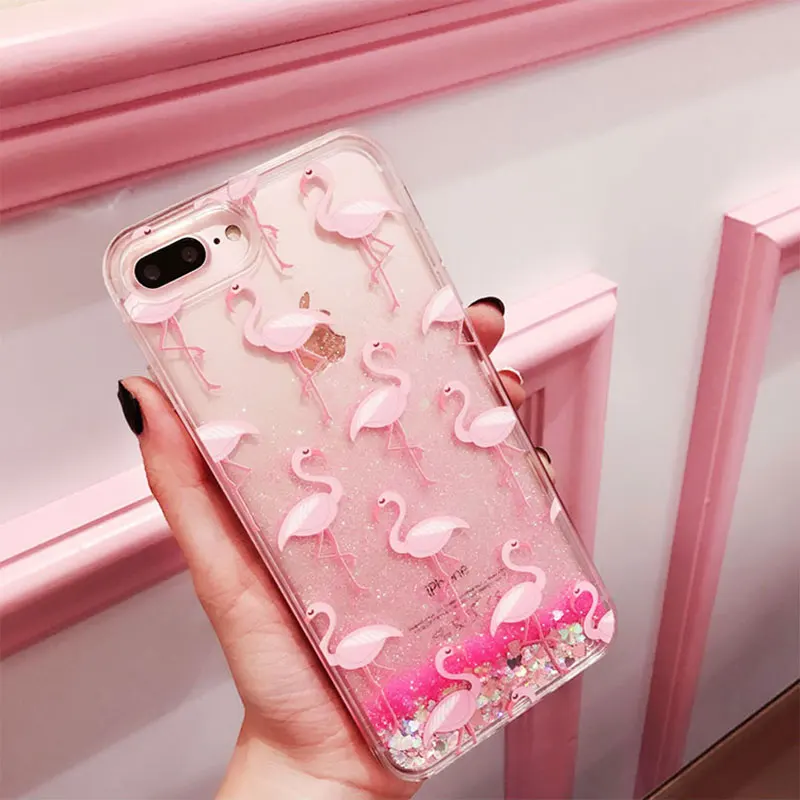 Capinha для iPhone 6S 6 s 7 8 Plus чехол зыбучие пески Чехол Apple Чехлы блестящие Фламинго