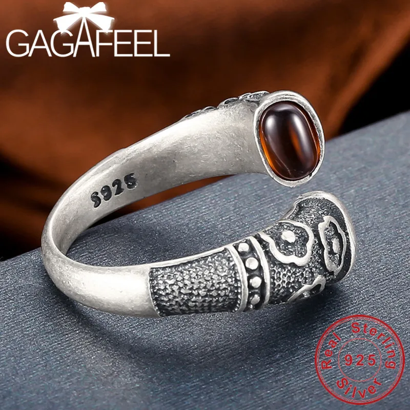GAGAFEEL, золотые кольца, S925 Стерлинговое Серебро, кольцо, ретро стиль, красный камень, ювелирные изделия для мужчин и женщин, подарок для влюбленных