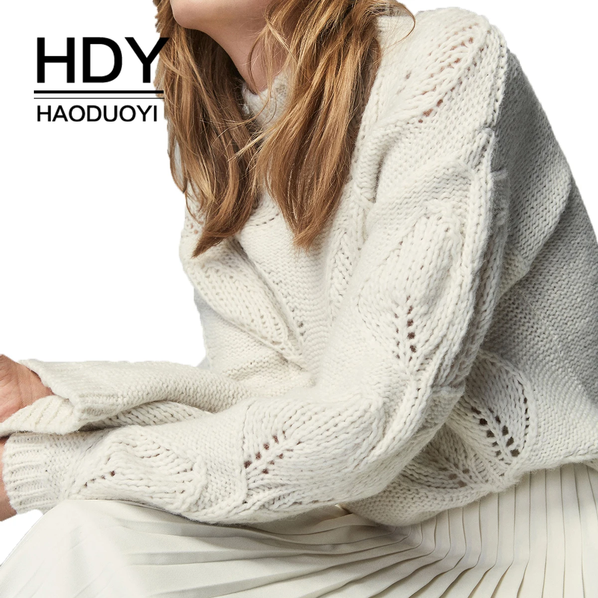 Свитер HDY Haoduoyi осенний и зимний вязаный ажурный с полувырезом 2020 | Женская одежда