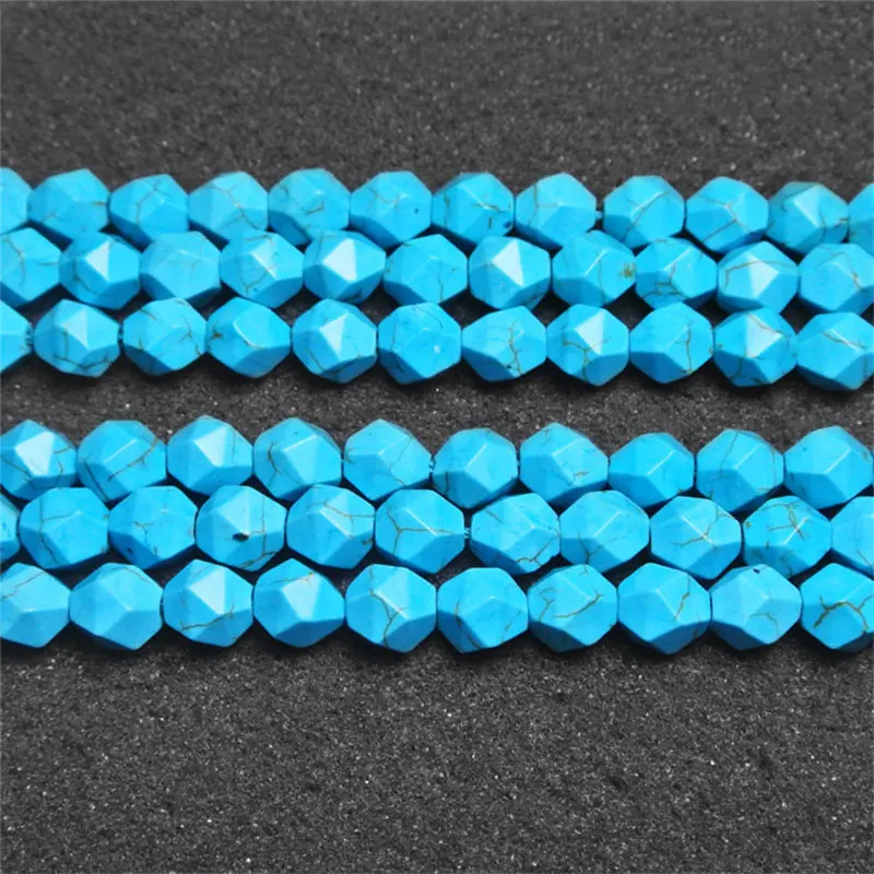

5-10mm Dyed Color Faceted Blue Turquoises Beads Natural Stone Beads For Jewelry Making Beads 15'' Needlework DIY Beads Trinket