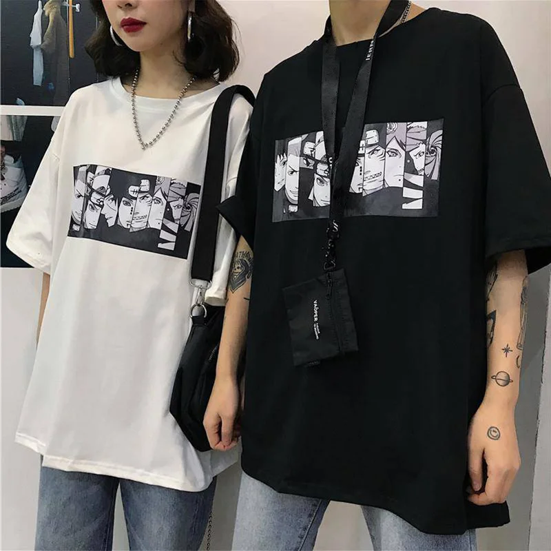 Harajuku футболка уличная Мужская/Женская летняя футболка размера плюс с коротким рукавом для пары Повседневная футболка с принтом Наруто забавная футболка для влюбленных