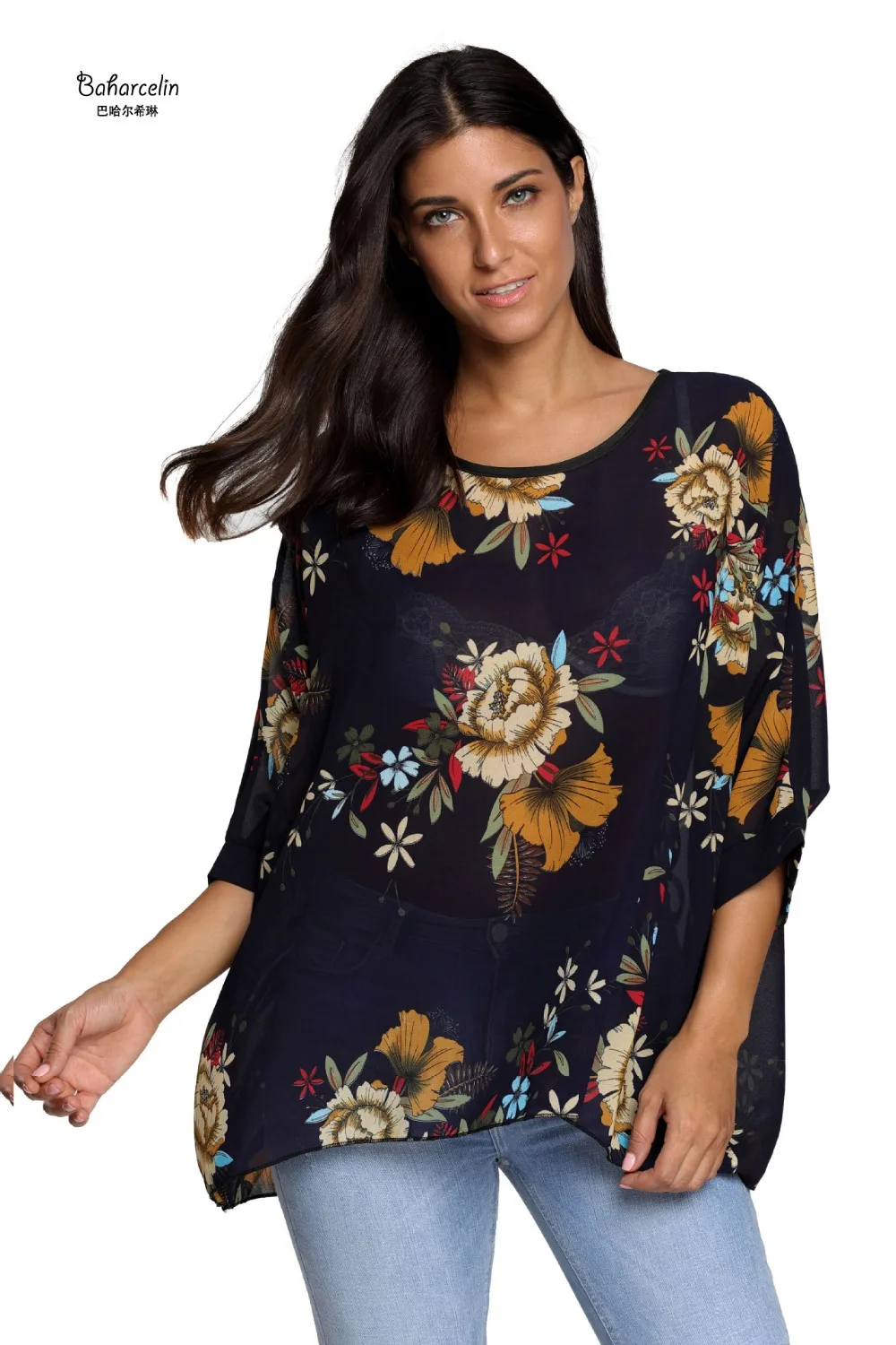 

Baharcelin Woman Girl Vestidos Summer Blouse Batwing Sleeve Casual loose Women Blouse Chiffon Top Clothing