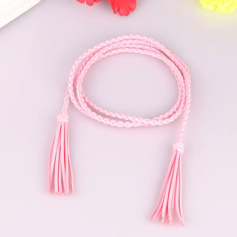 pink Renie SEAN плетеный кожаный женский ремень, тонкие женские ремни с кисточками для платьев, яркие цвета,, Летний зеленый женский ремень на шнуровке - Цвет: pink