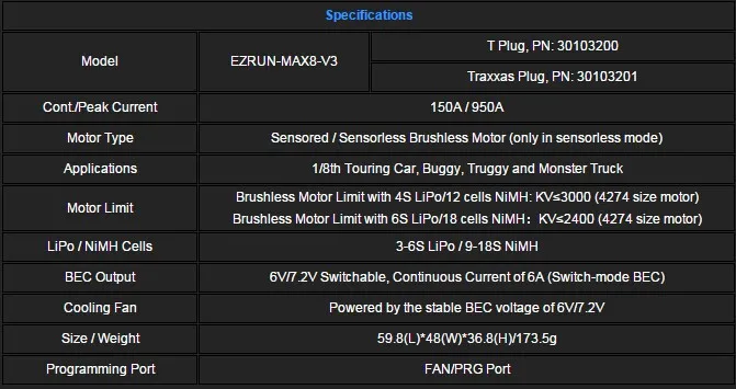 HOBBYWING EZRun Max8 V3 150A Водонепроницаемый Brushless ESC для RC 1/8 Traxxas E REVO Summit HPI Savage Thunder Tiger (t