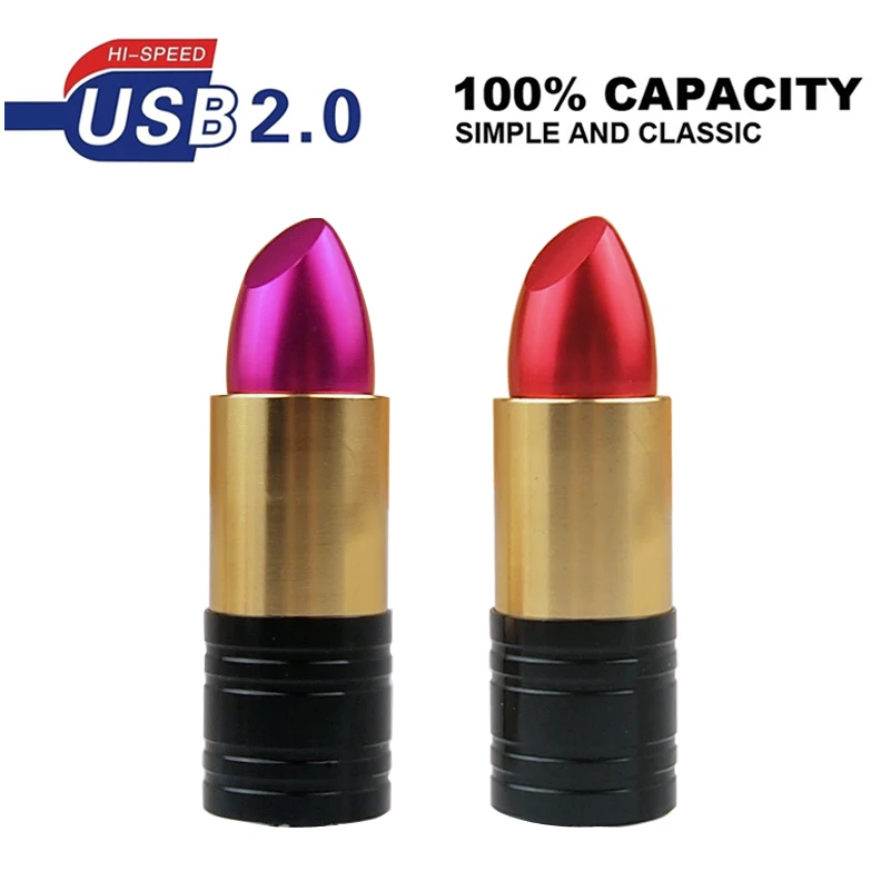 USB флеш накопитель Флешка 2 0 металлическая губная помада Rouge 128 МБ 4 ГБ 8 16 32 64 Гб u