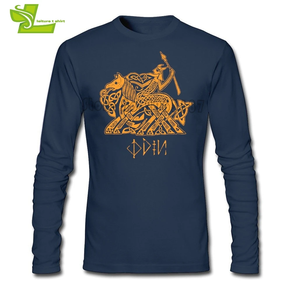 Odin Vikings футболка мужская с длинным рукавом и круглым вырезом крутые футболки Мужская последняя одежда крутая на заказ свободная Подростковая футболка - Цвет: Navy