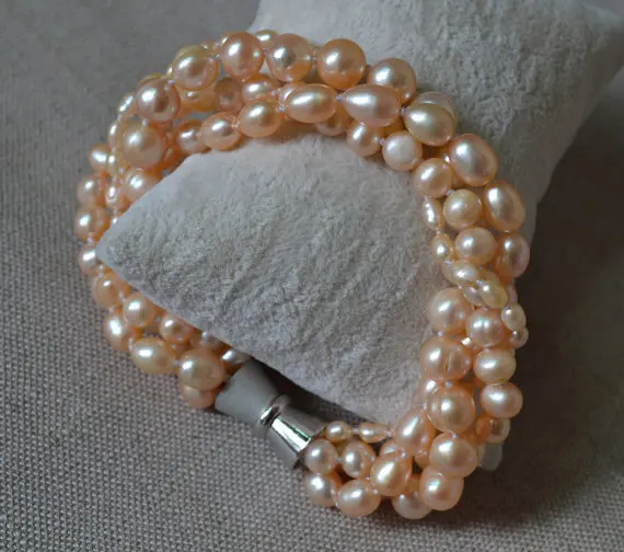 Ювелирные изделия из розового жемчуга браслет натурального пресноводного 7 5