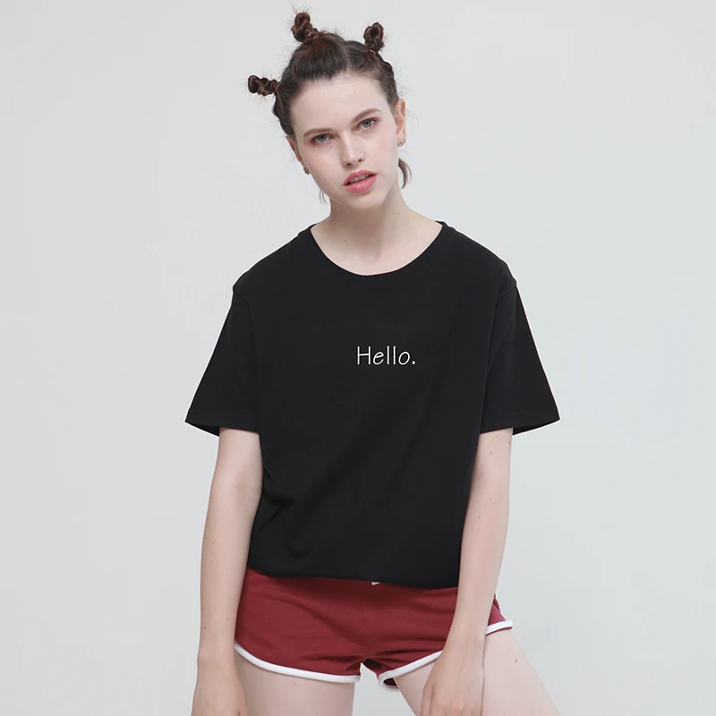 Funny hello hi print cotton T-Shirt for woman Casual brand Shirt Graphic Tees summer tops Hipster Tumblr drop ship | Женская одежда