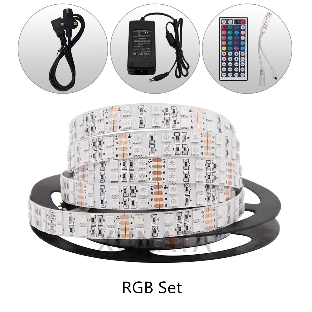 DC12V по стандартам ЕС/США/AU/UK SMD5050 двухрядные монохромный RGBW/RGBWW светодиодные полосы света комплект с пультом дистанционного управления Управление 5 м/лот