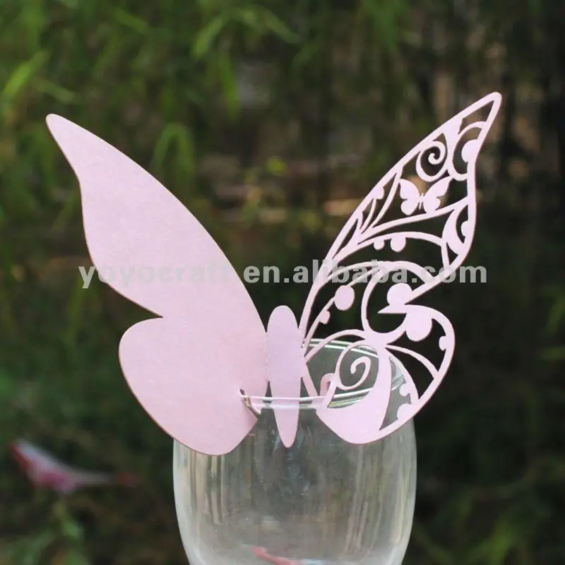 

hot sell wedding decoration laser cutting handmade wineglass weddding butterfly place card