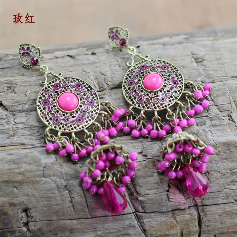 Vintage Indian Dangle Earring Crystal Bohemia Beads Tassel Long Drop Earrings for Women Ethnic Ladies Fashion Jewelry Gift | Украшения и