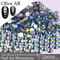 upriver best quality shiny loose non hotfix olive ab nail art decoration rhinestones for design art nails decorations ss3 ss30