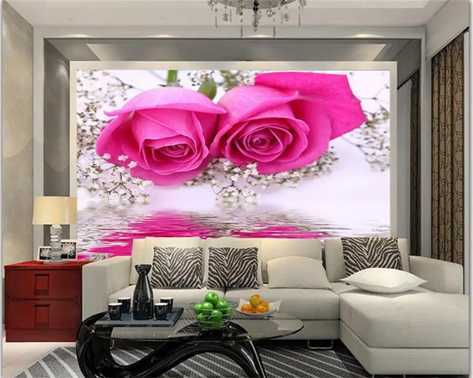 Пользовательские 3D фотообоями гостиная цветок розы babysbreath воды Роспись диван ТВ