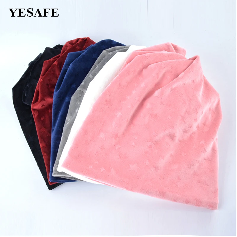 Звезды бархат зима Шапки Для женщин Открытый модный аксессуар теплая шапочка для