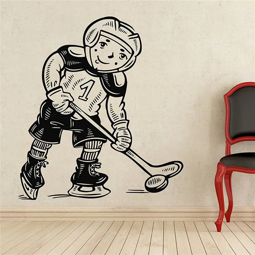 

Hockey Player Wall Decal Sport Vinyl Sticker Wall Decor Removable Waterproof Decal Home Decor Wall stickers M989