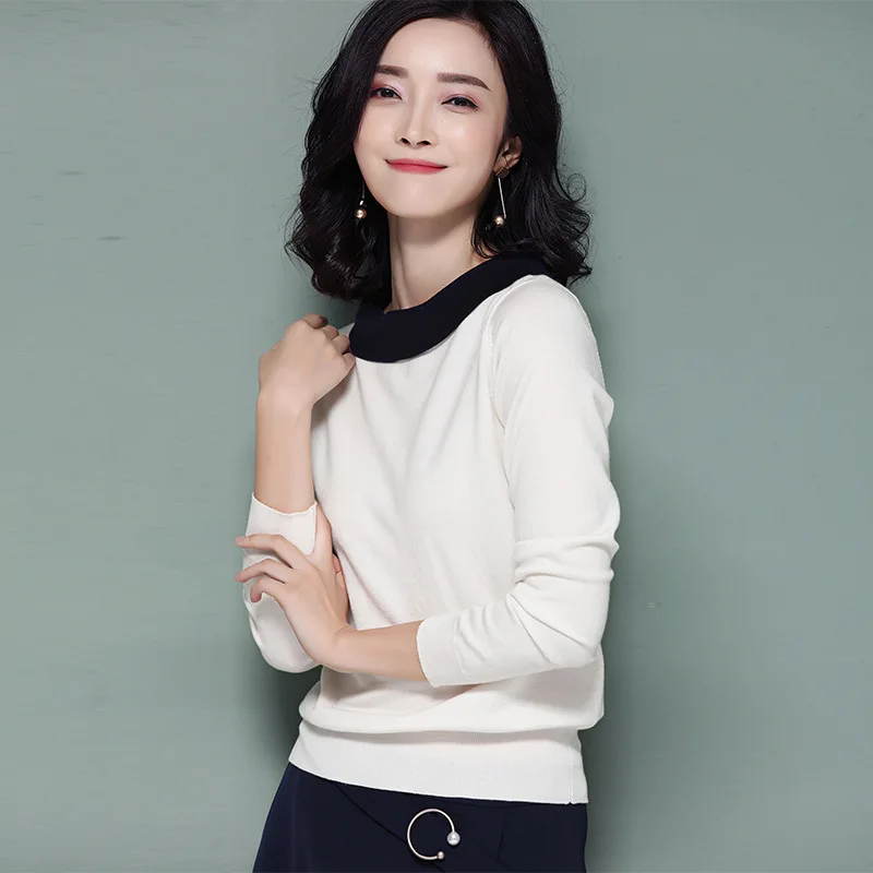 Suvance Autumn Winter V Neck Contrast Color Long Sleeves Slim Knitted Pullovers Sweaters | Женская одежда