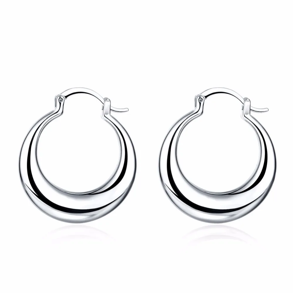 Женские круглые серьги кольца Crescent Moon большие с серебряным покрытием