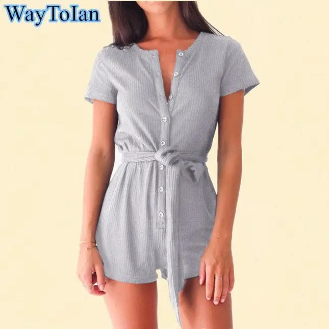 WayToIan Sexy Bodysuit Jumpsuit romper Bodycon Bandage Playsuit Women's Slim Short Cotton Knitted short Sleeve V-Neck Autumn | Женская