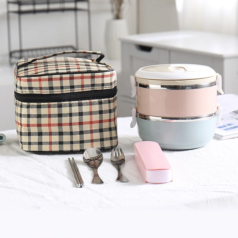 Multi 2Layer And Bag 304 контейнер для еды из нержавеющей стали, термос для детей и взрослых, пластиковый ланчбокс для школьных бенто, ланч-боксы, кухонные принадлежности, японский стиль - Цвет: Multi 2Layer And Bag