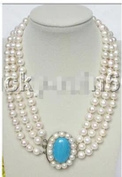 stylish 17 19 8mm 3 row round white pearls necklace pearl clasp inch long lovely womens wedding jewelry pretty