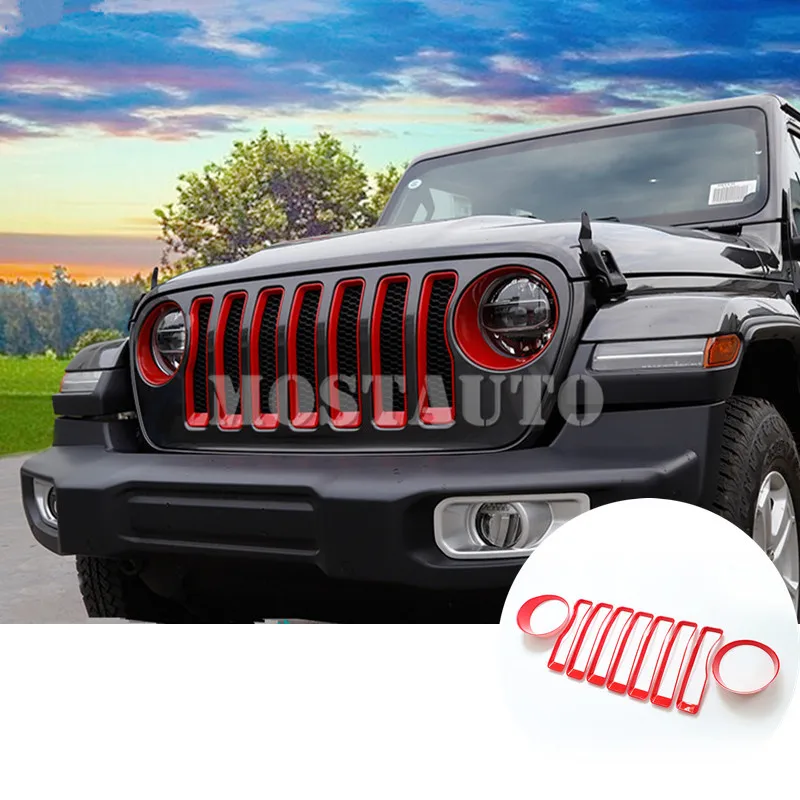 Для Jeep Wrangler JL 2018 2019 ABS передняя решетка и Накладка для фар 9 шт.