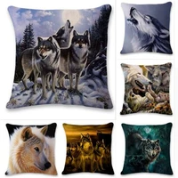 animal wolf pattern linen cotton pillow case animal design square decorative cushion cover