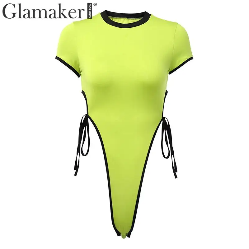 Женский боди Glamaker облегающий с коротким рукавом и высокой шнуровкой короткие