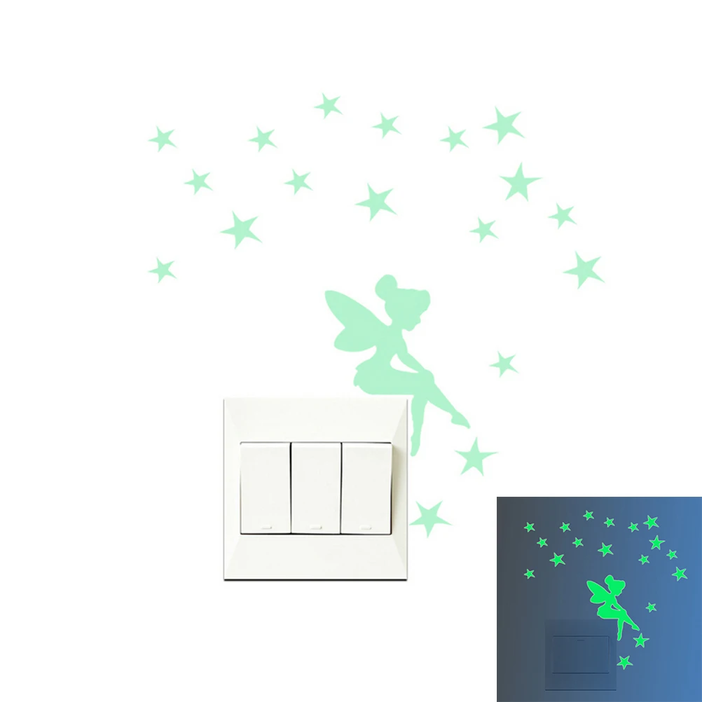 Сказочные звезды Бабочка Наклейка на стену светящийся в темноте переключатель