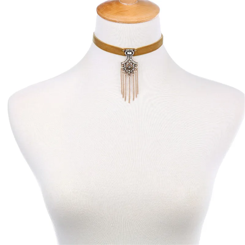 2017 Новый Горячий Мода Sexy Шелковый Цепи Кисточкой Choker Ожерелье Женщины Богемский