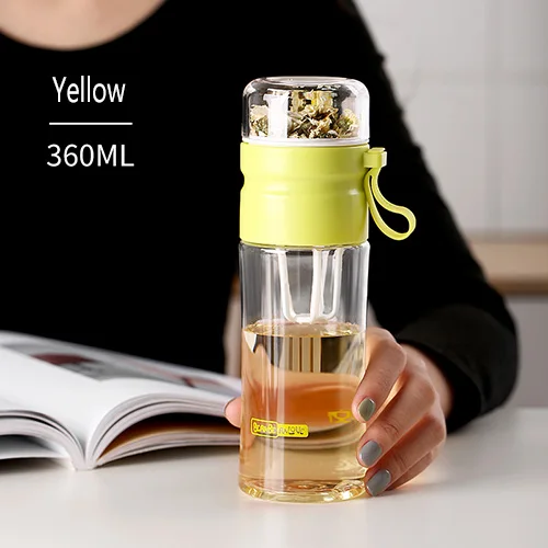 Yellow Спортивные пластиковые бутылки для воды Шейкеры Бутылки с чайным фильтром портативные герметичные белковые Фрукты красочные пластиковые чашки BPA бесплатно 360 мл - Цвет: Yellow