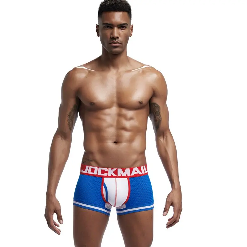JOCKMAIL, новинка, нижнее белье для мужчин, боксеры, сетка, u-образный мешочек, сексуальные подштанники, Cueca, хлопковые трусы, боксерские шорты для геев, мужские трусы, цветные