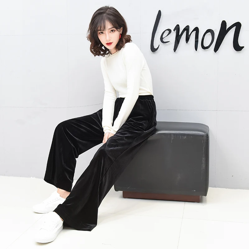 

Korean Autumn Women Pants Thin Straight Trousers Pants For Women Casual Gold Velvet Lengthened Wide Leg Pants