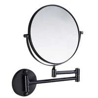 360 degree rotation double side bathroom folding shave makeup mirror gold plated wall mounted dual arm extend bath mirror