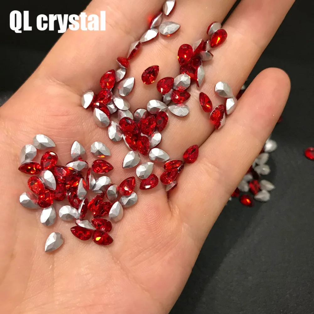 QL Crystal 4x6mm Red Teardrop Pointback Rhinestone High Quality for Jewelry Making DIY Accessories | Дом и сад