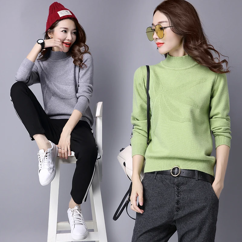 

TONGMAO Women's Autumn and Winter New Women's Pullover Sweater High collar Long-sleeved Solid color Female Tops Casual Bottoming