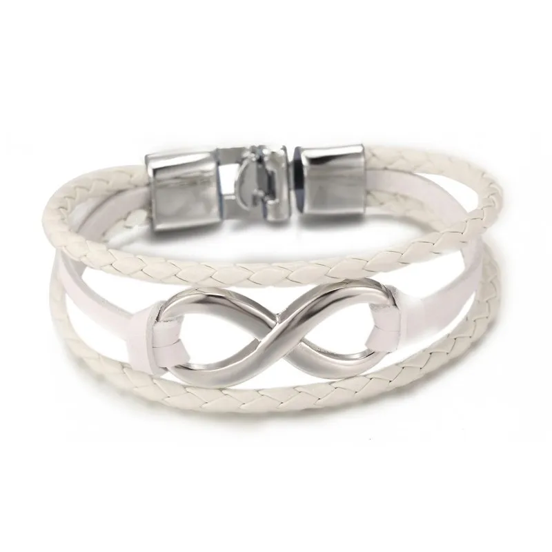wholesale New Fashion Black plated Infinity Bracelet Genuine Leather Hand Chain Alloy Buckle friendship bracelet men | Украшения и