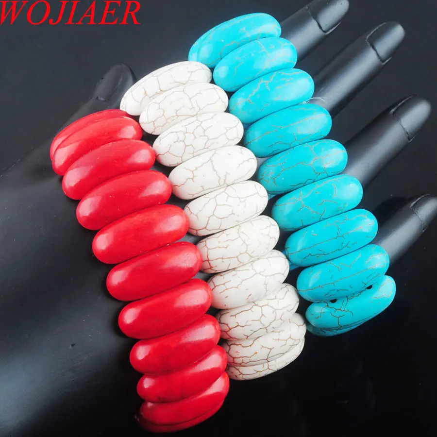 WOJIAER 1 шт. винтажный Красный Синий Белый Бирюзовый драгоценный камень 10x25 мм