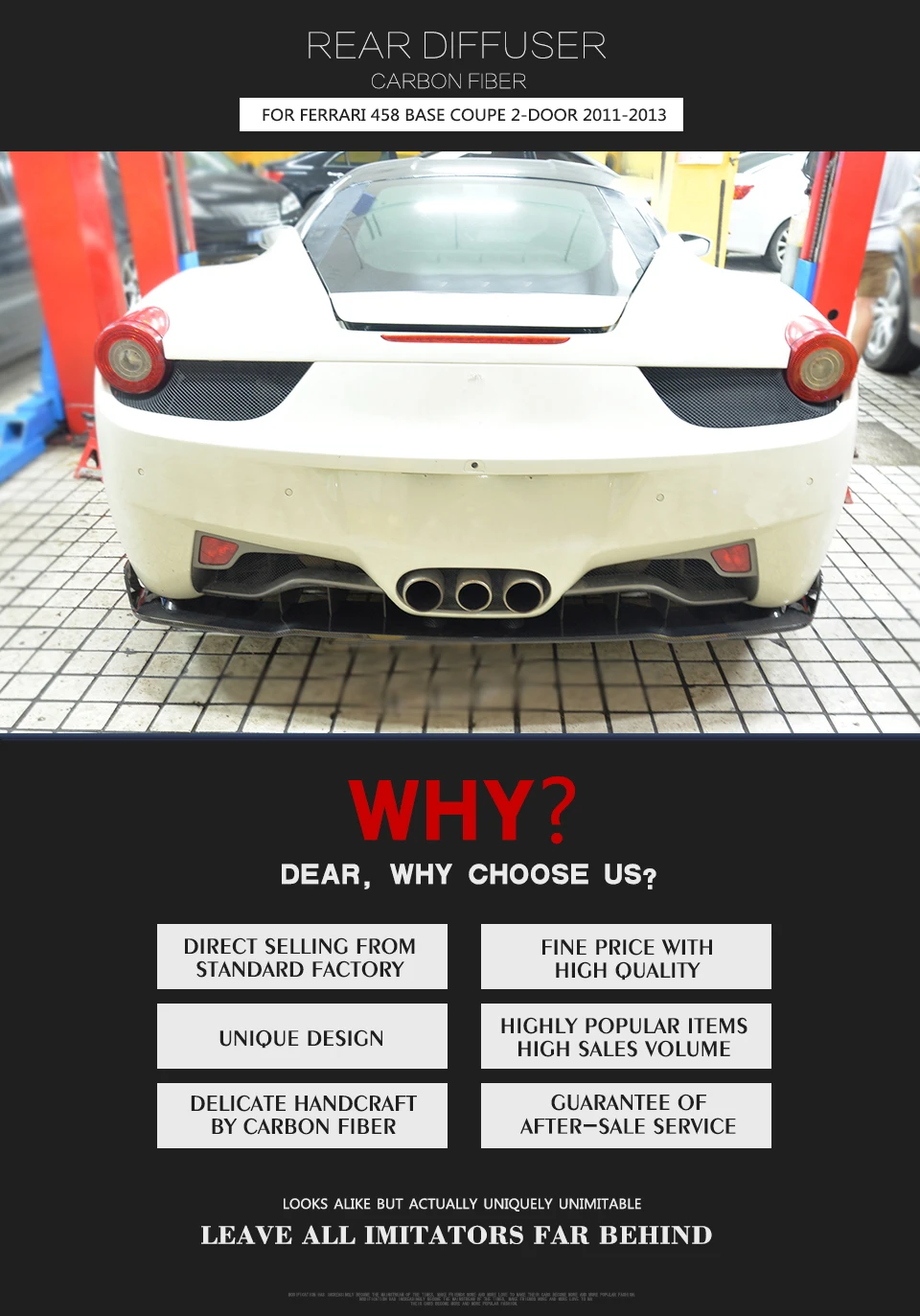 Вытяжной диффузор заднего бампера из углеродного волокна для губ Ferrari 458 Italia Spider Coupe 2 двери 2011-2013