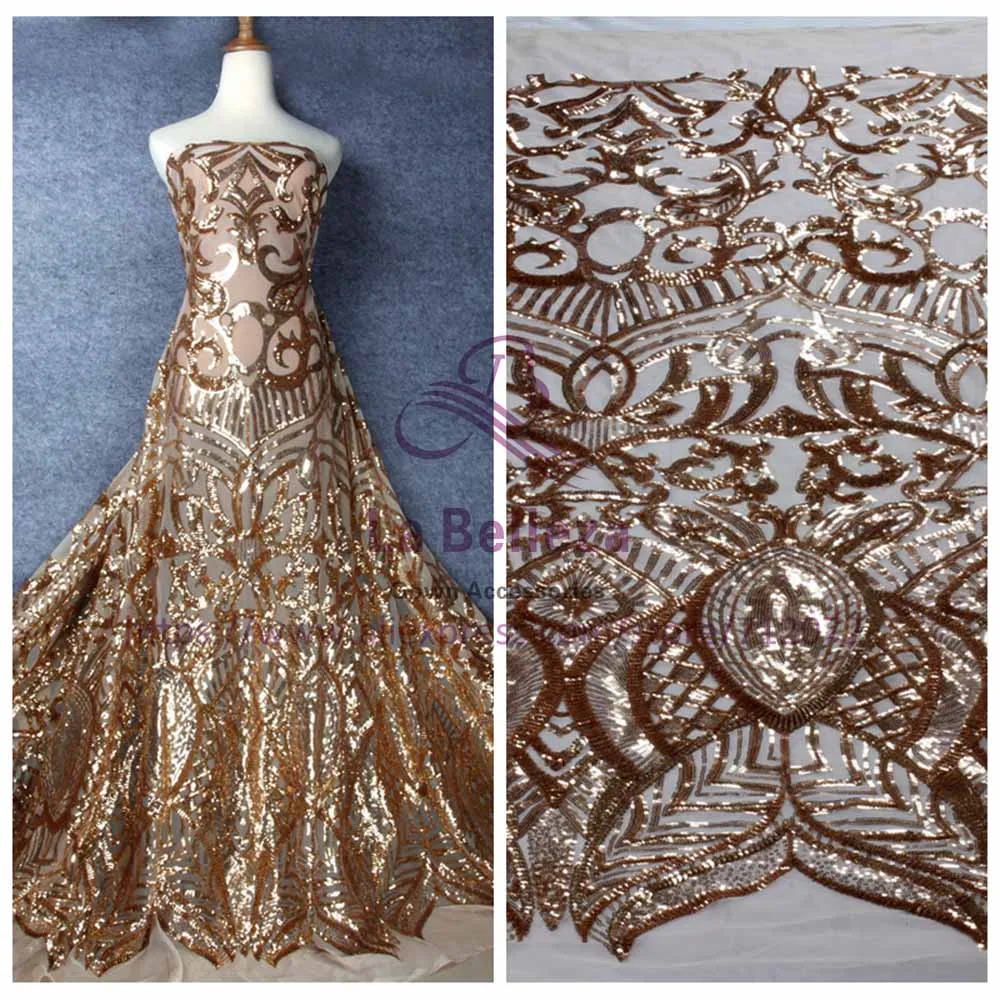 Золотой La Belleza 1 ярд золото/зеленый/черный/красный/Champgane на ню чистая вышивка блёстки вечернее/свадебное платье кружевная ткань 51'' - Цвет: Золотой