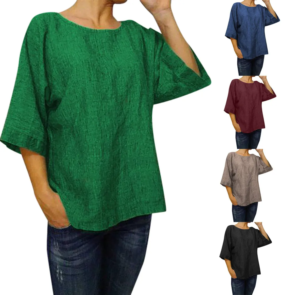 Женская футболка с коротким рукавом Camiseta Mujer Повседневная Свободная Однотонная