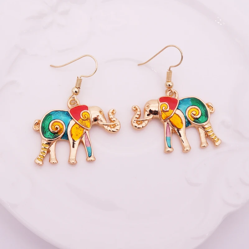 Этнические серьги Слоник эмаль слон богемные женские с изображением животных |