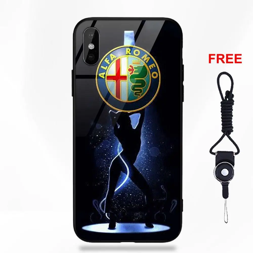 as picture Vvcqod Мягкий ТПУ оправа закаленное стекло Модный чехол Alfa Romeo Логотип для Apple IPhone X XS Max XR 5 5C 5S SE 6 6 S 7 8 Plus - Цвет: as picture