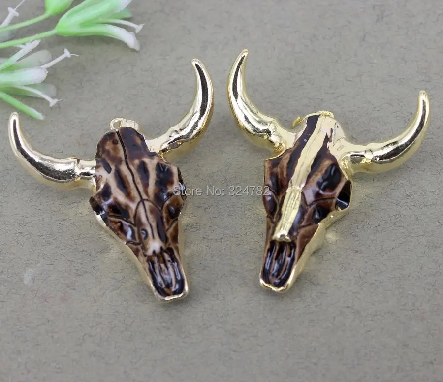 5pcs Gold Metal Resin Cattle Pendant Longhorn Horn Charm Gem stone for Jewelry Making | Украшения и аксессуары