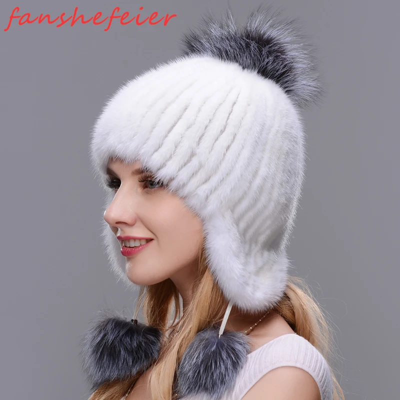 FANSHEFEIER зимняя женская Норковая шапка НОВАЯ для защиты ушей норки и лисы ручной