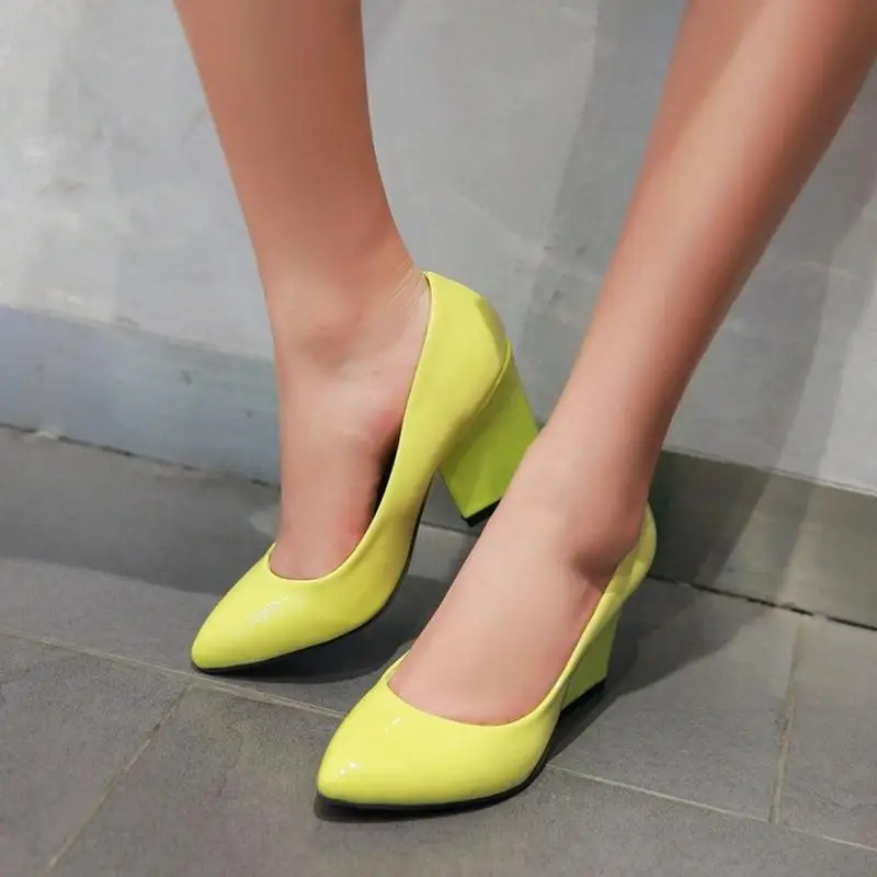 Taoffen Dropshipping Women'S Thick High Heels Pumps Shoes Women Slip On Office Wedding Pointed Toe 5 Colors Footwear Size 33-43 | Обувь