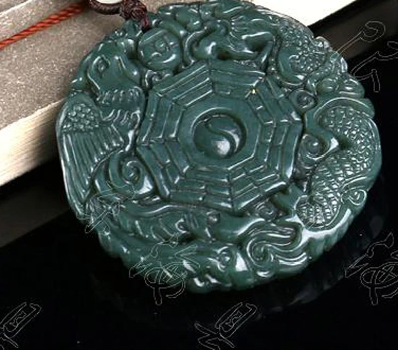 Натуральный зеленый Hetian Jades кулон 3D резной круглый Бага с драконом подвеска