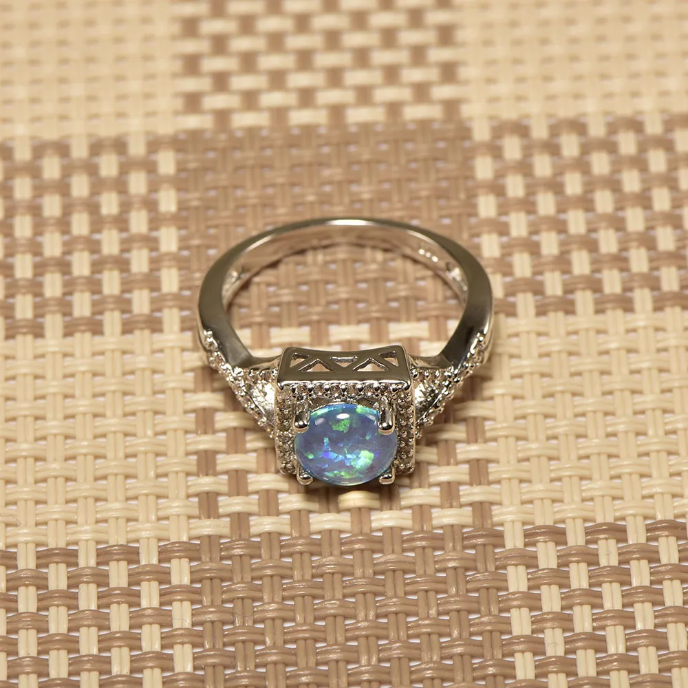 Женское кольцо из серебра 925 пробы с голубым опалом|ring size|ring size 5crystal ring |