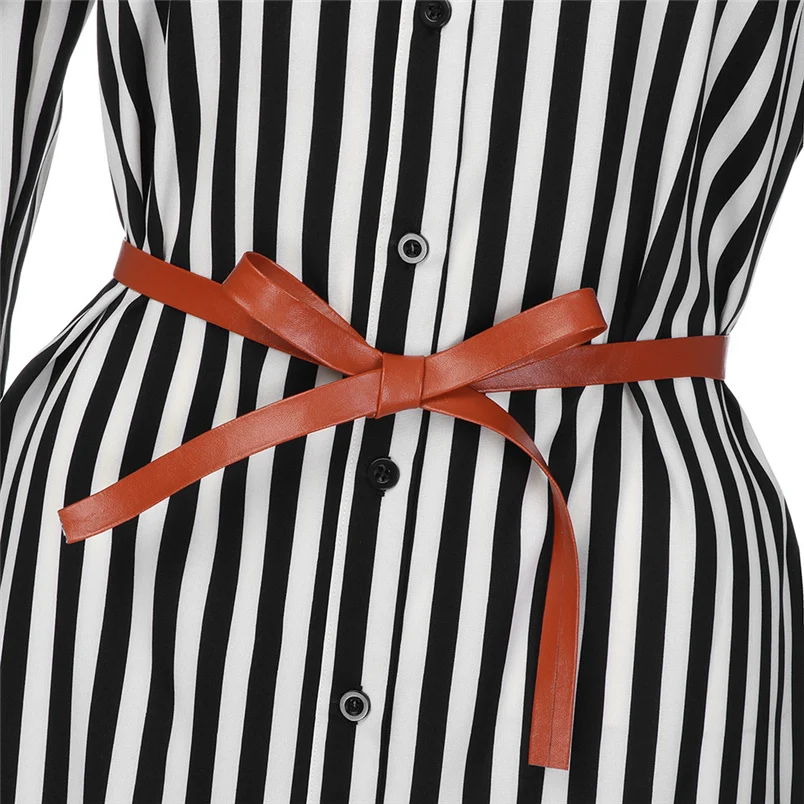 Женское платье в полоску с длинным рукавом на пуговицах|Женские платья| |